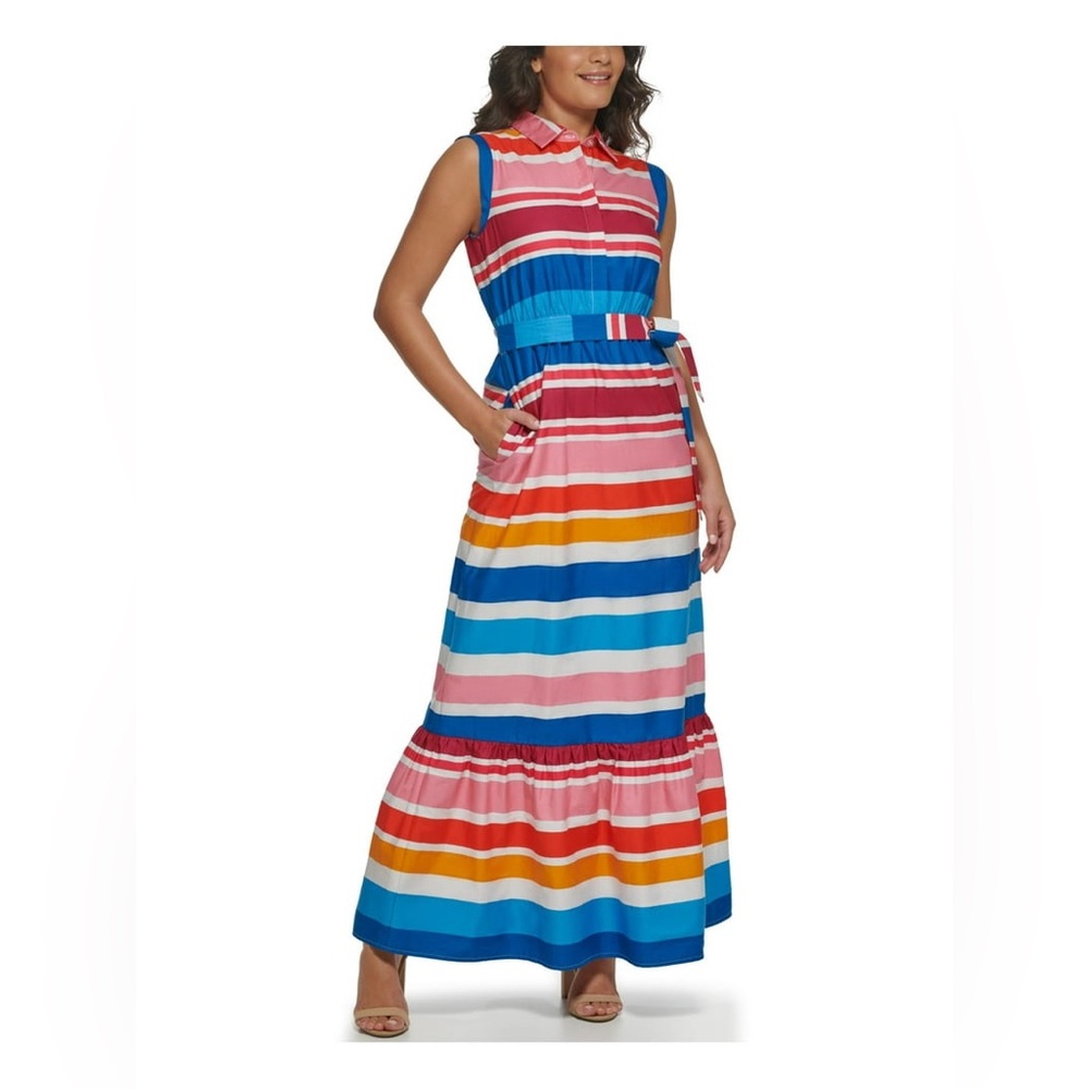 kensie Dresses Womens’ Sleeveless Colorful Striped Maxi Dress